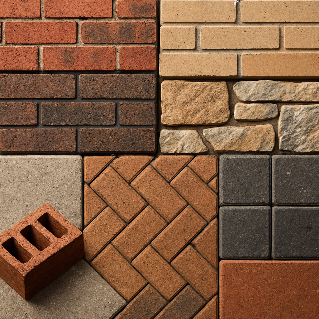 I am looking for a highresolution image showcasing a variety of quality brick paver and masonry materials sourced from the Chicago area The image should capture the rich textures and colors of these materials highlighting their craftsmanship and vers